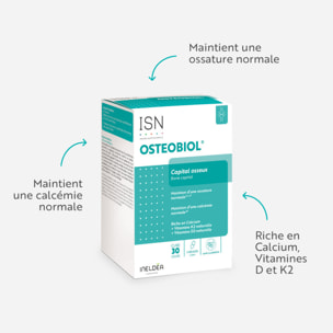 ISN - Osteobiol- Complément alimentaire riche en calcium, vitamines D3 et K2 d'origine naturelle - Maintien de la densité osseuse - Sans allergène - Cure de 30 jours