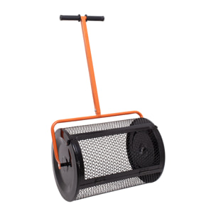Spreader - Spandiconcime a Rullo da Giardino per Concime e Semina Rete Gabbia in Metallo con Manico a T Nero e Arancione