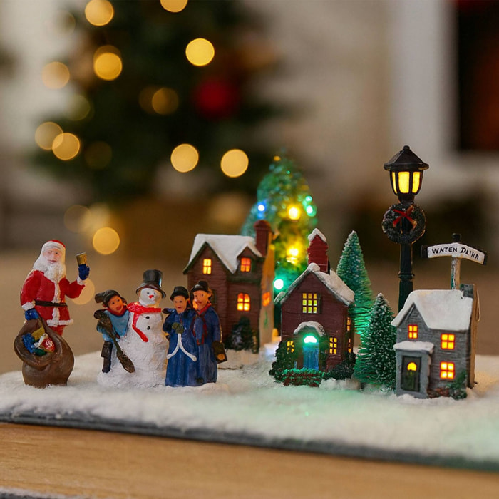 Juego de 14 piezas de pueblo navideño decorativo con luces led