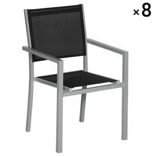 Lot de 8 chaises en aluminium gris - textilène noir