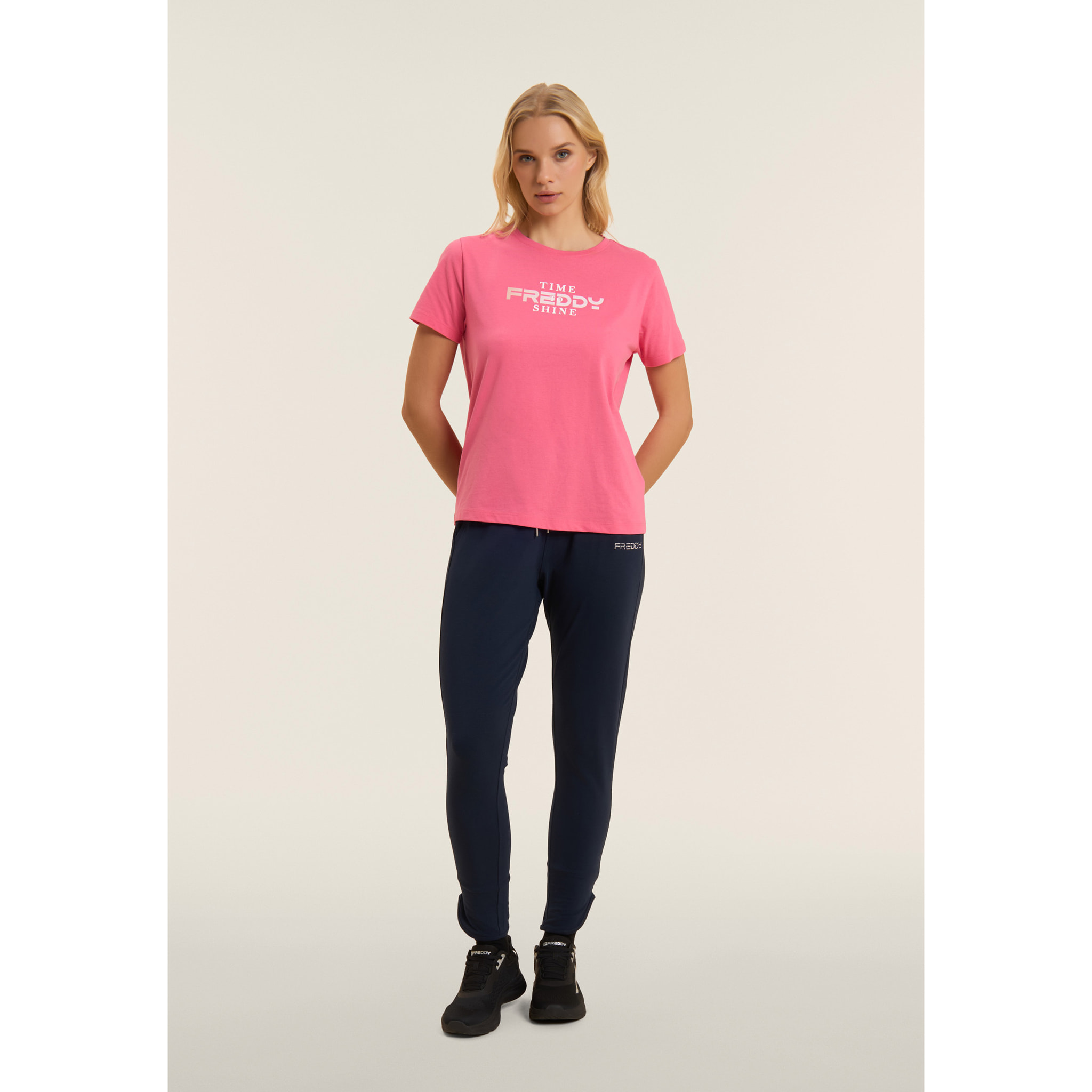 T-shirt Comfort Fit con Logo FREDDY e Slogan "Time Shine"