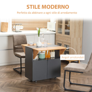 HOMCOM Tavolo Pieghevole Salvaspazio per 4 Persone max con 4 Ruote, Ripiano Nascosto e Armadietto con Ante, 70x83x75 cm