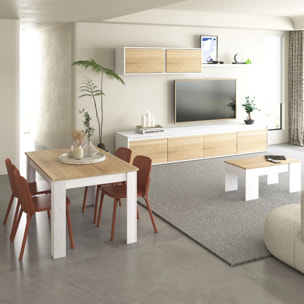 Pack salón con mesa de centro y mesa de comedor Arlet Max V2B Blanco Artik (Blanco Mate) - Roble Canadian