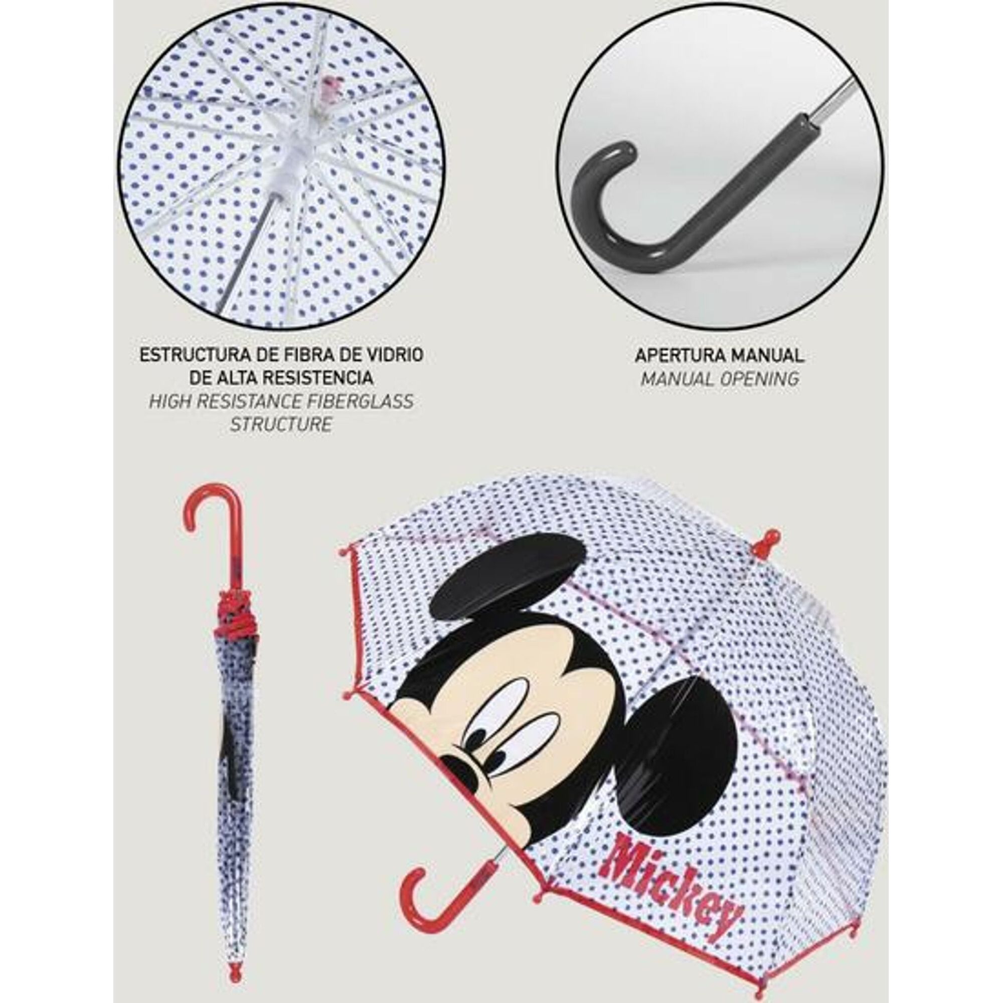 Paraguas Manual Poe Burbuja Mickey Rojo