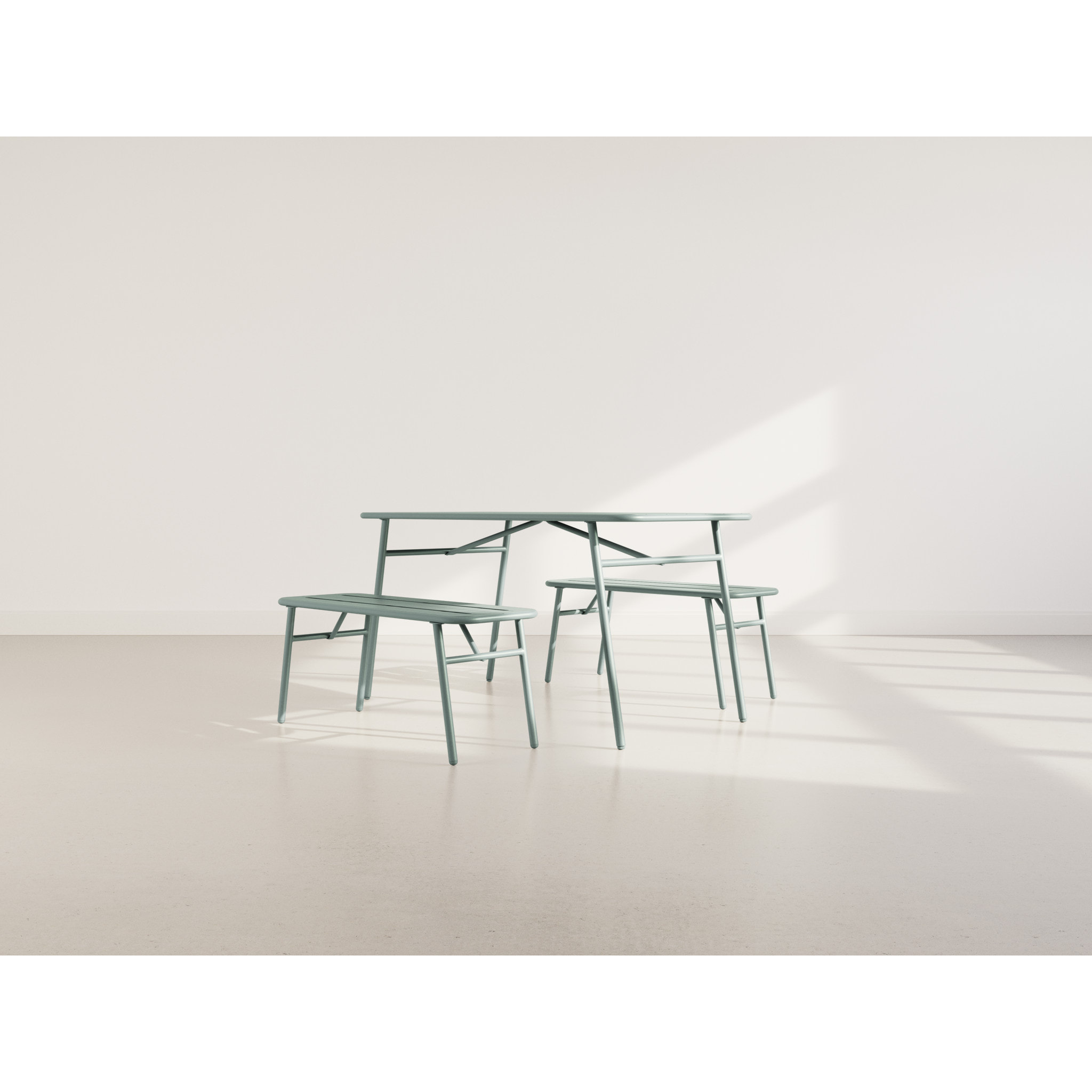 Ribola - ensemble table et bancs de jardin - 4 personnes - vert - Vert