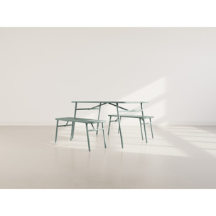 Ribola - ensemble table et bancs de jardin - 4 personnes - vert - Vert