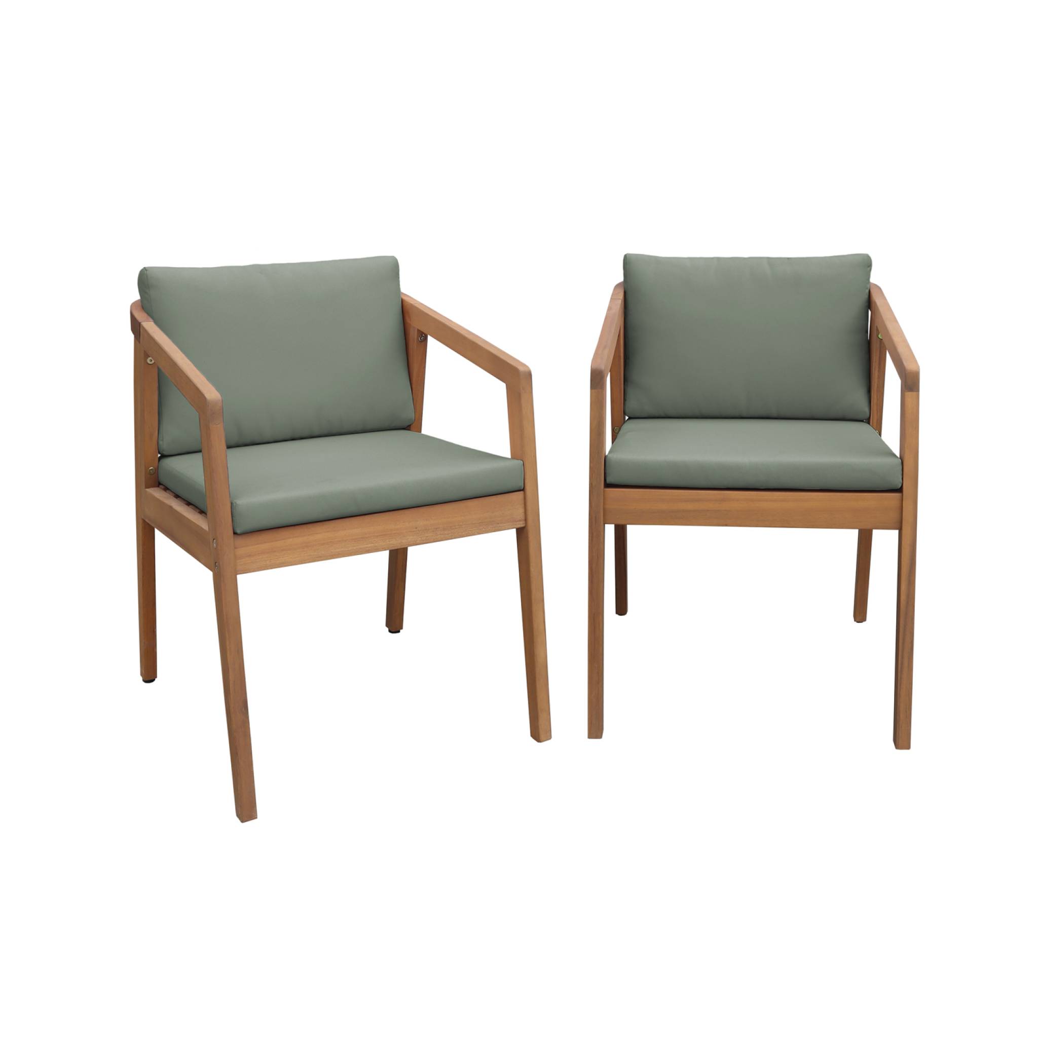Lot de 2 fauteuils de jardin kaki ZAMARA en bois d'acacia. 53 x 62 x 73 cm