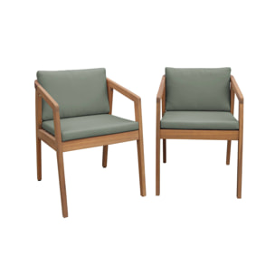 Lot de 2 fauteuils de jardin kaki ZAMARA en bois d'acacia. 53 x 62 x 73 cm