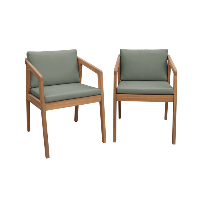 Lot de 2 fauteuils de jardin kaki ZAMARA en bois d'acacia. 53 x 62 x 73 cm