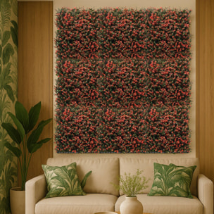 Well home jardín vertical artificial, panel de seto 100x100cm, para decoración interior y exterior - flores rojas realistas