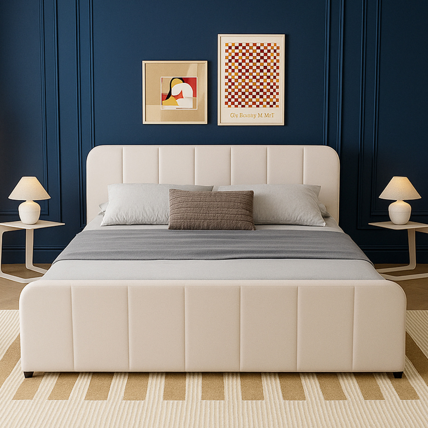 KANSAS Lit avec coffre de rangement 140x190cm en velours beige