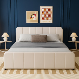 KANSAS Lit avec coffre de rangement 140x190cm en velours beige