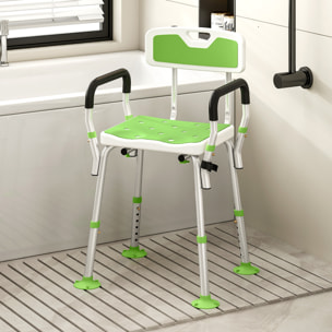 Chaise de douche siège de douche ergonomique hauteur réglable pieds antidérapants charge max. 136 Kg alu HDPE blanc vert