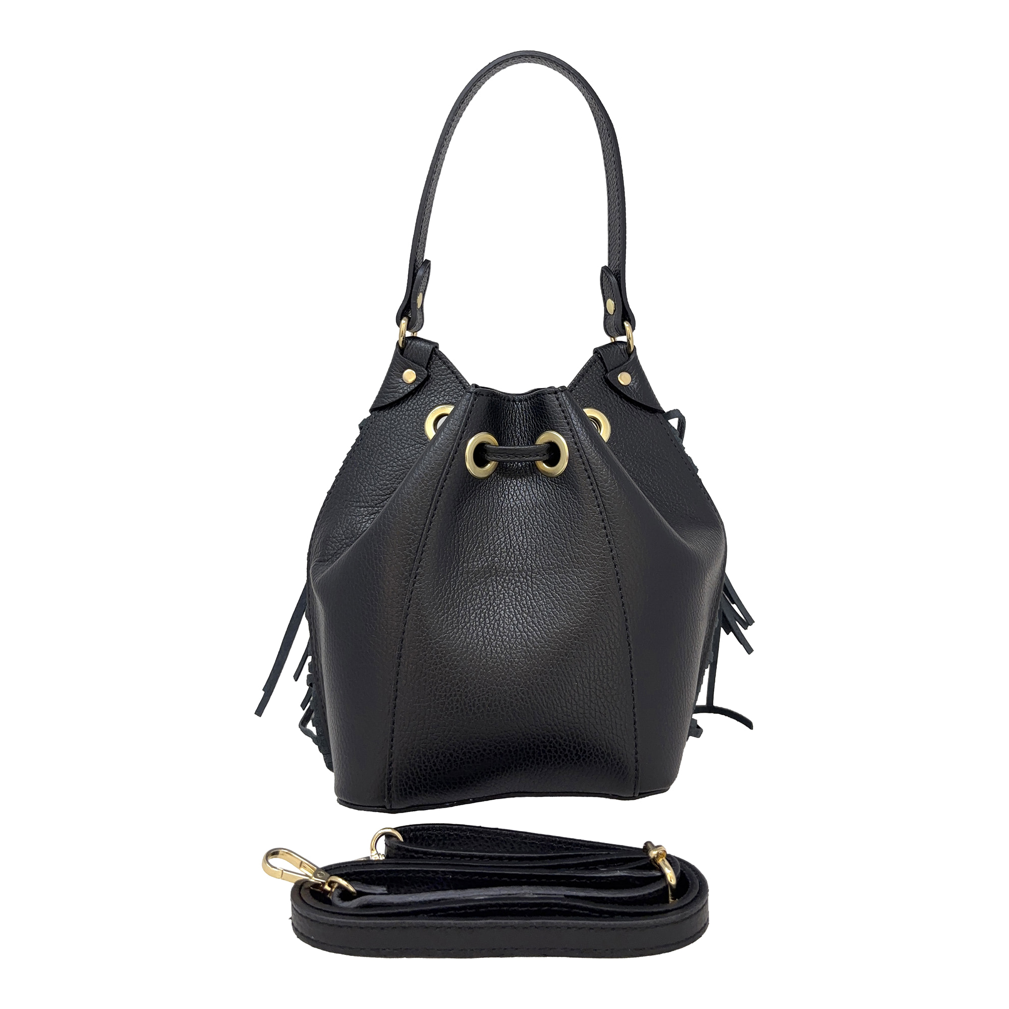 Borsa a Mano Secchiello da Donna in Pelle Dollaro con Frange