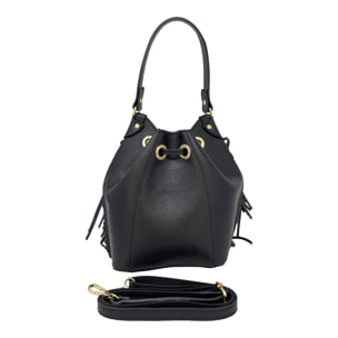 Borsa a Mano Secchiello da Donna in Pelle Dollaro con Frange