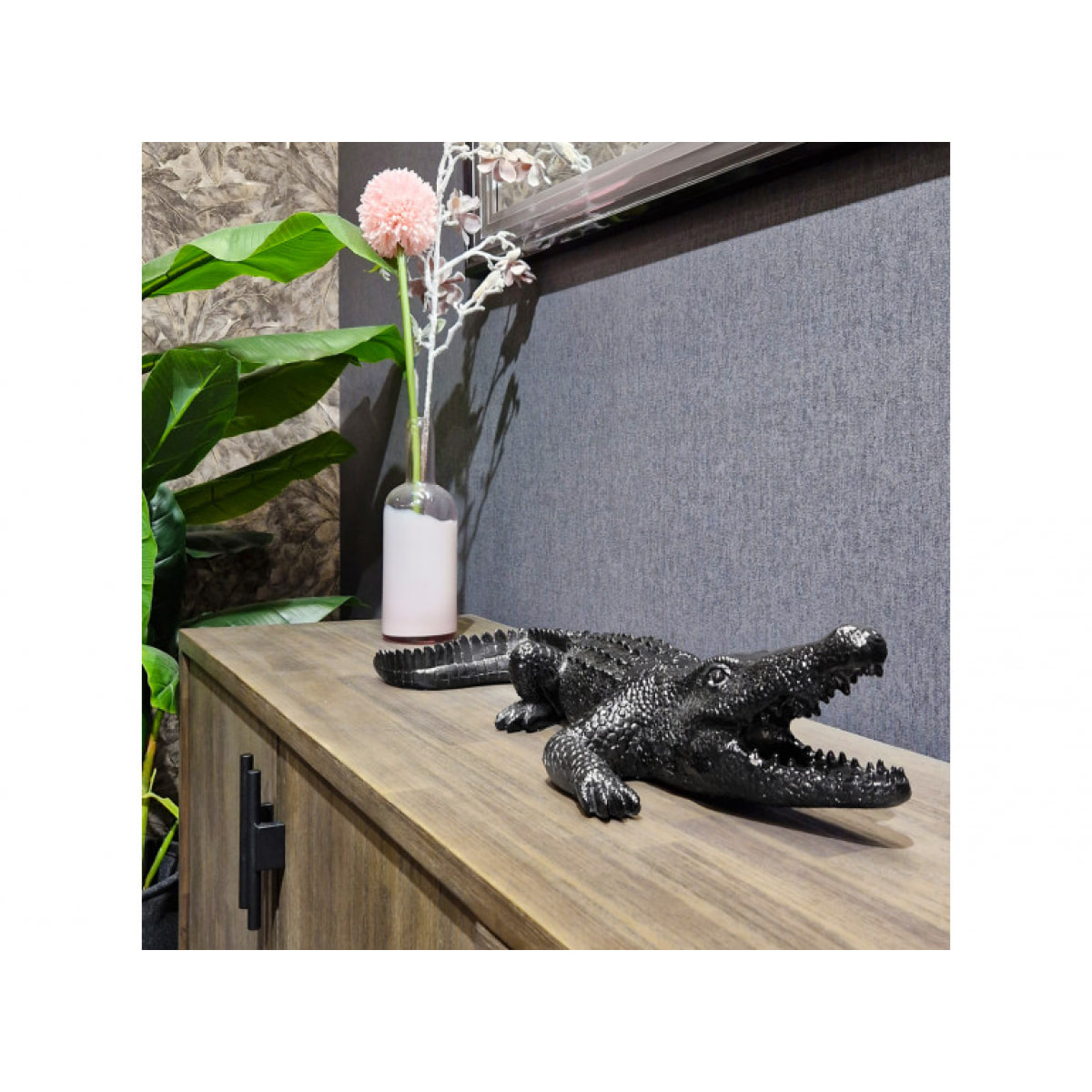 Statuette crocodile gris anthracite en résiné H15cm - CROCO