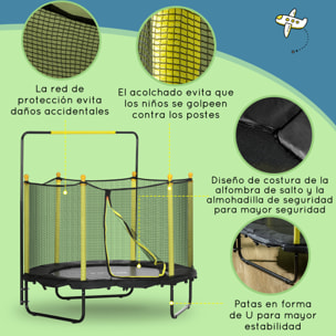 Cama Elástica Infantil Ø110 cm Trampolín para Niños con Red de Seguridad y 3 Patas de Acero en Forma de U Carga 50 kg para Interior Negro