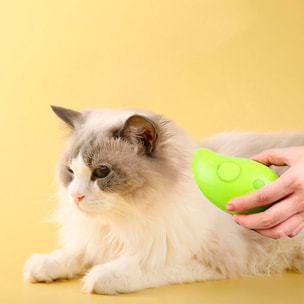 Spazzola a vapore per animali domestici con denti in silicone, serbatoio per acqua e essenze di 20ml.