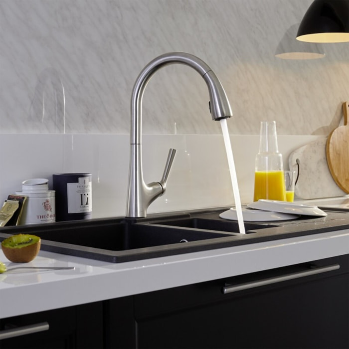 Mitigeur cuisine Forte Bec  douchette extractible en inox brossé