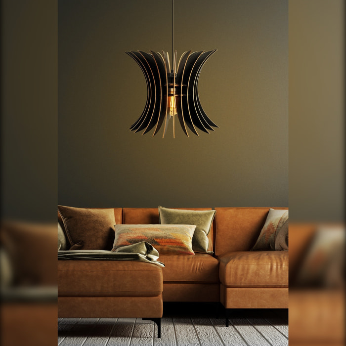 Lámpara de techo, mdf, negro, colección Covadonga, 35x35x65, casquillo E 27 Max 45 - 60