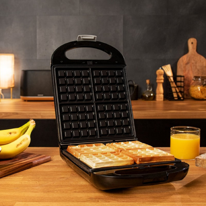 Cecotec Sandwichière Rock'nToast Family Waffle. 1500 W, Capacité 4 Gaufres, Revê