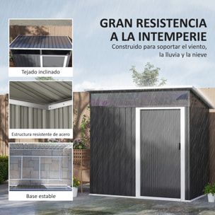 Caseta de Jardín Exterior 1,9m² 195x122x182 cm Cobertizo de Jardín Exterior con Base Refuerzo (Suelo NO Incluido) Puerta Corredera Ventanas Cobertizo para Terraza Patio Gris Oscuro