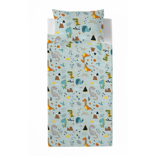 Cool Kids - Juego de Sábanas Estampadas - Infantil - Incluye 1 Funda de Almohada - 100% Algodón - Saurus