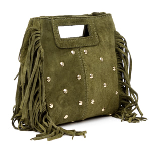 Barbata borsa a tracolla donna. Pelle scamosciata autentica con borchie decorative.