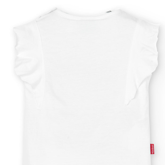 Camiseta en blanco con mangas cortas y dibujo frontal