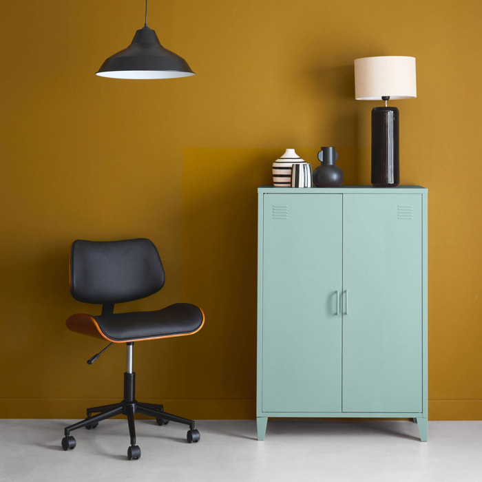 Commode/armoire en métal bleu clair 2 espaces de rangement. casiers