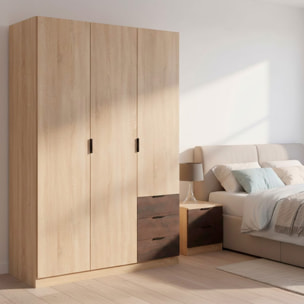 Armadio Guardaroba 3 Ante 3 Cassetti E 4 Ripiani Con Appendiabiti Per Camera Da Letto Moderna Urban Design 180 x 121 x 52 Cm Colore Rovere E Ruggine