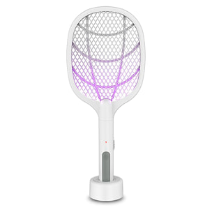 Raqueta matamosquitos eléctrica con 3000V de descarga, 1200mAh de batería y 4 ajustes de brillo.