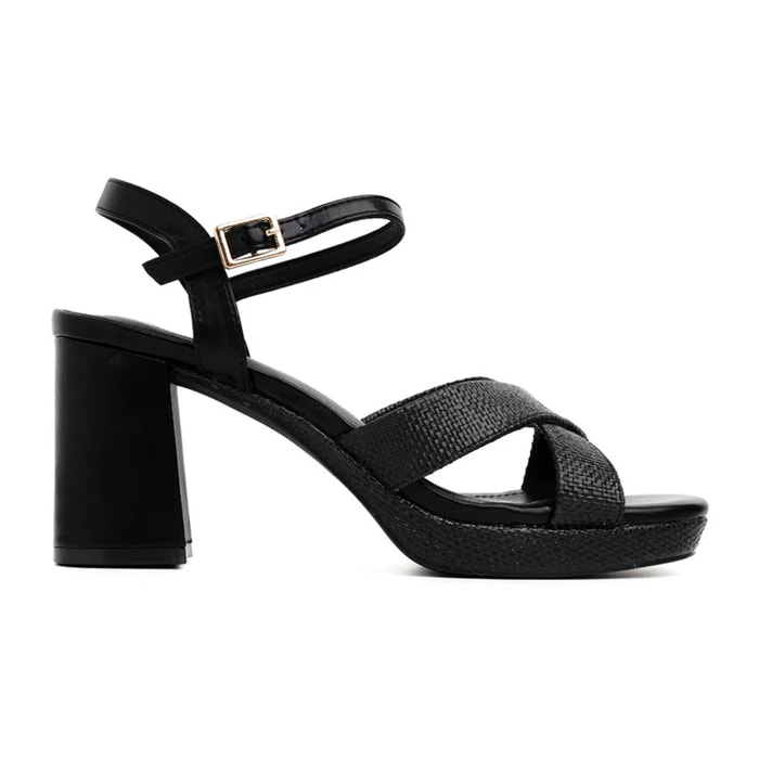 Sandalo in rafia con plateau - NERO