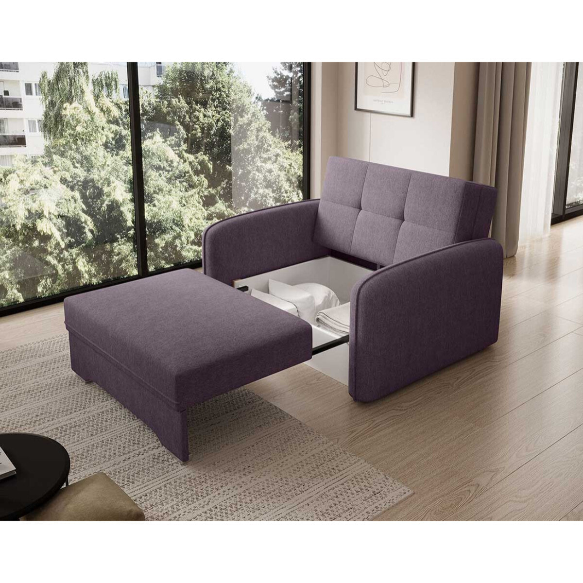 Michelle - fauteuil convertible avec coffre en velours - Violet