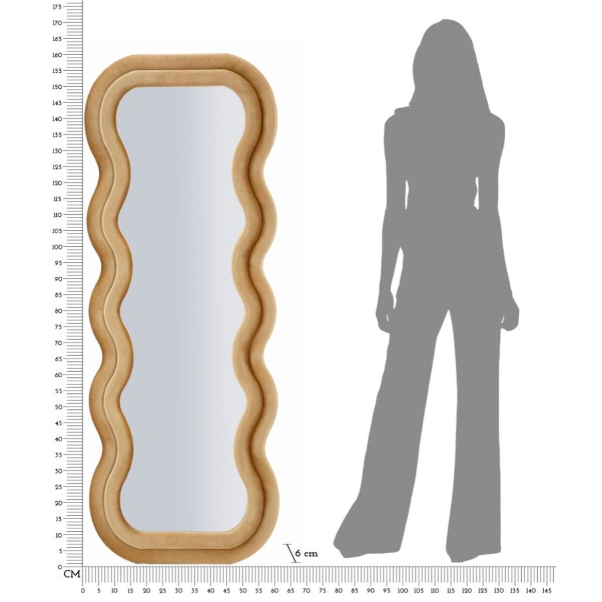 SPECCHIO DA MURO EMILY VELLUTO ORO CM 60X6X160 (MISURA SPECCHIO CM 42X144)