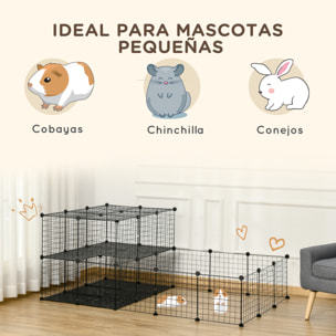 Jaula para Animales Pequeños Parque para Mascotas Forma Personalizable Valla Metálica para Cobayas Conejos Chinchillas 175x105x70 cm Negro