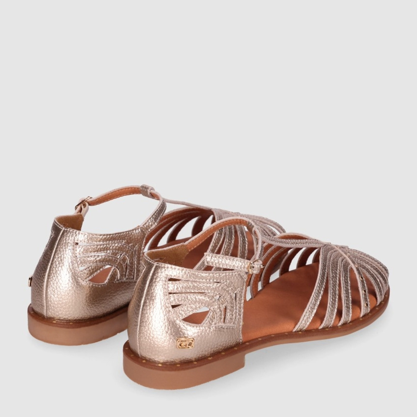 Sandalias de Piel - Platino - Tacón: 1 cm