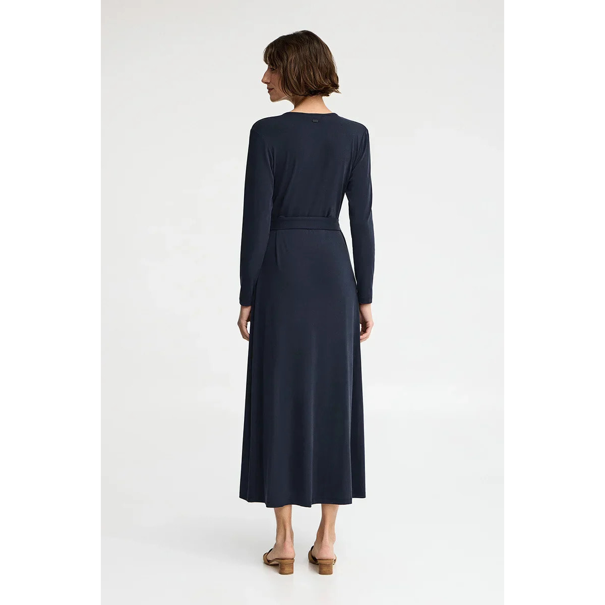 Vestito blu marino incrociato a manica lunga con scollo a V e logo Polo Club