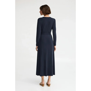 Vestito blu marino incrociato a manica lunga con scollo a V e logo Polo Club