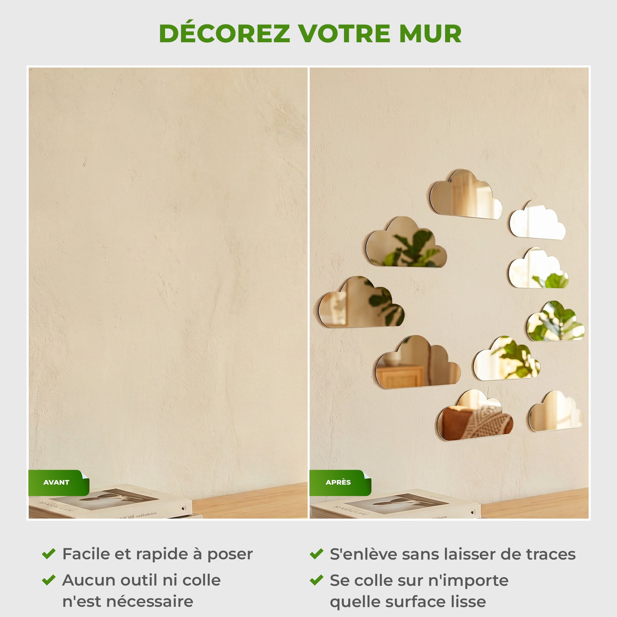 Pack de 10 nuages en papier adhésifs 3D métal argentés