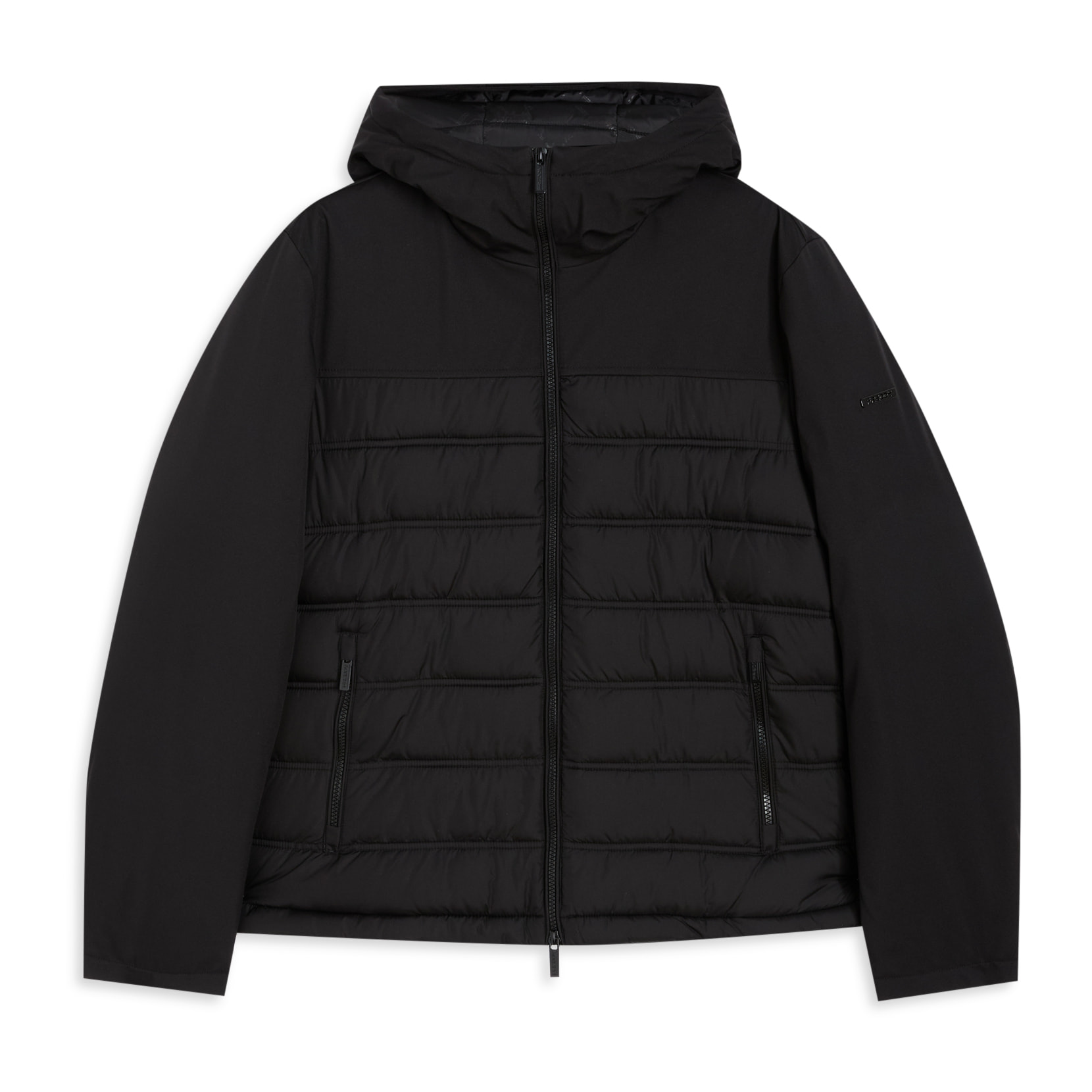 Giacca imbottita con cappuccio e inserti lisci