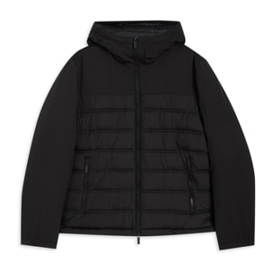 Giacca imbottita con cappuccio e inserti lisci