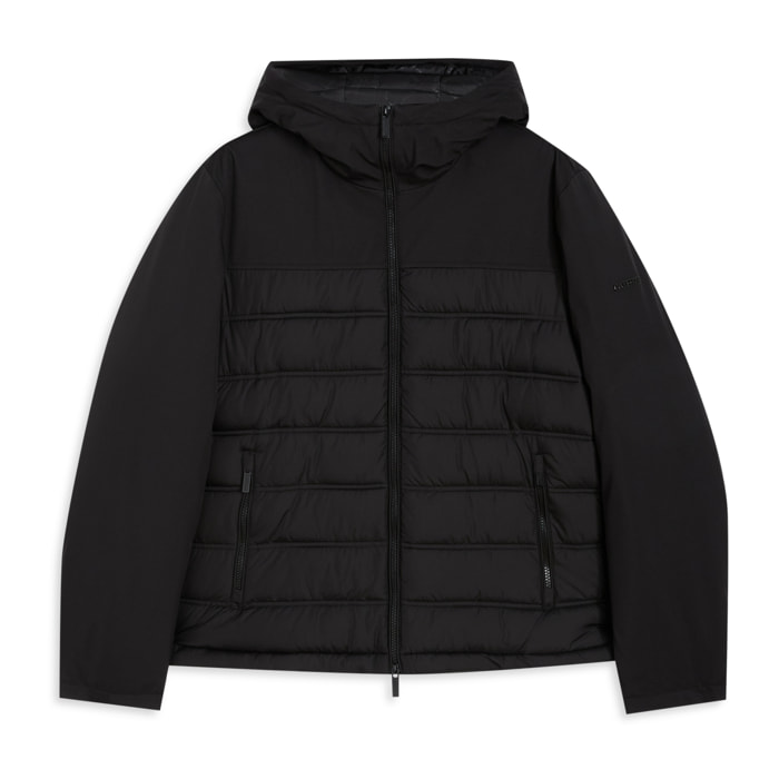 Giacca imbottita con cappuccio e inserti lisci