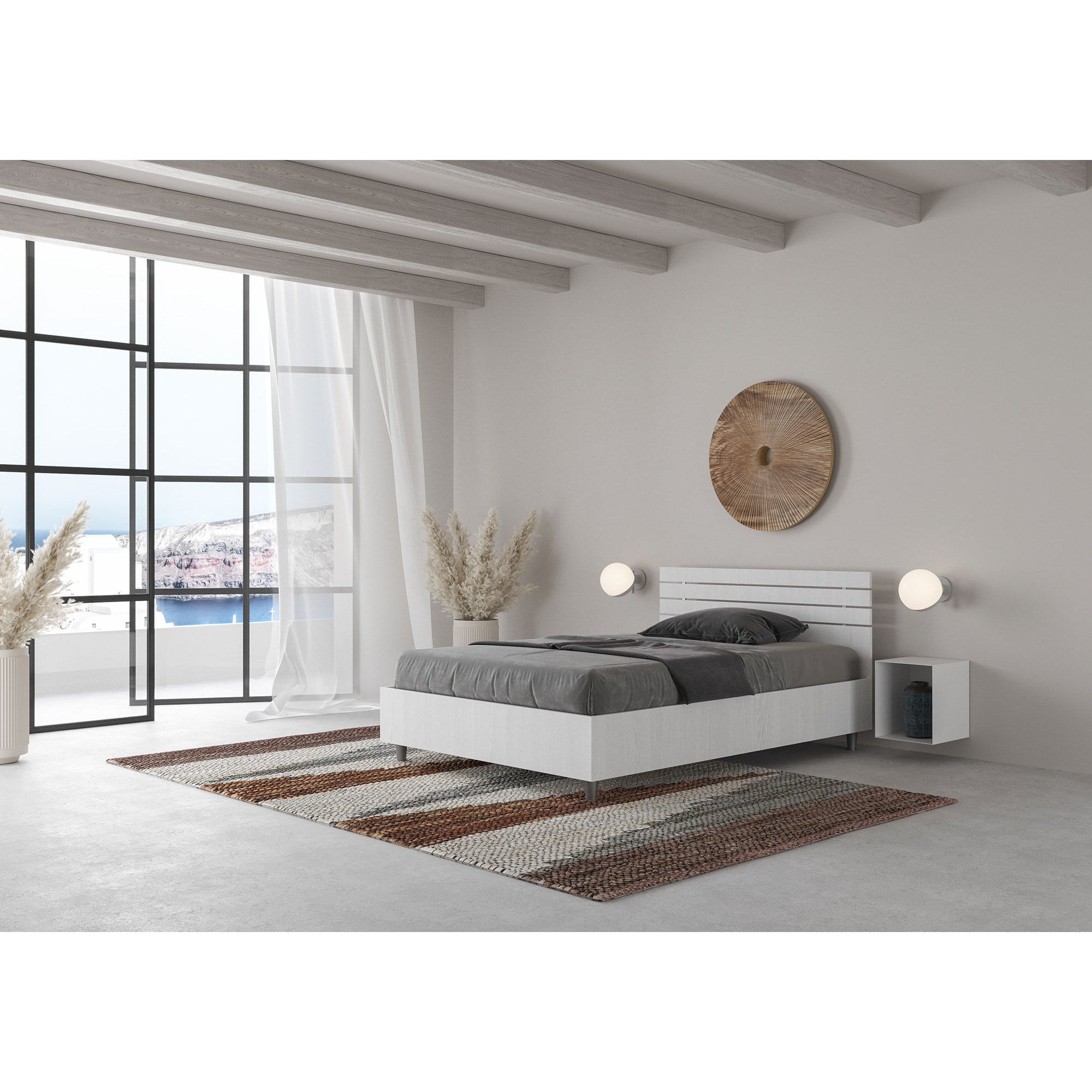 Cama con somier 120x190 con cabecera rectade listones fresno blanco Ankel