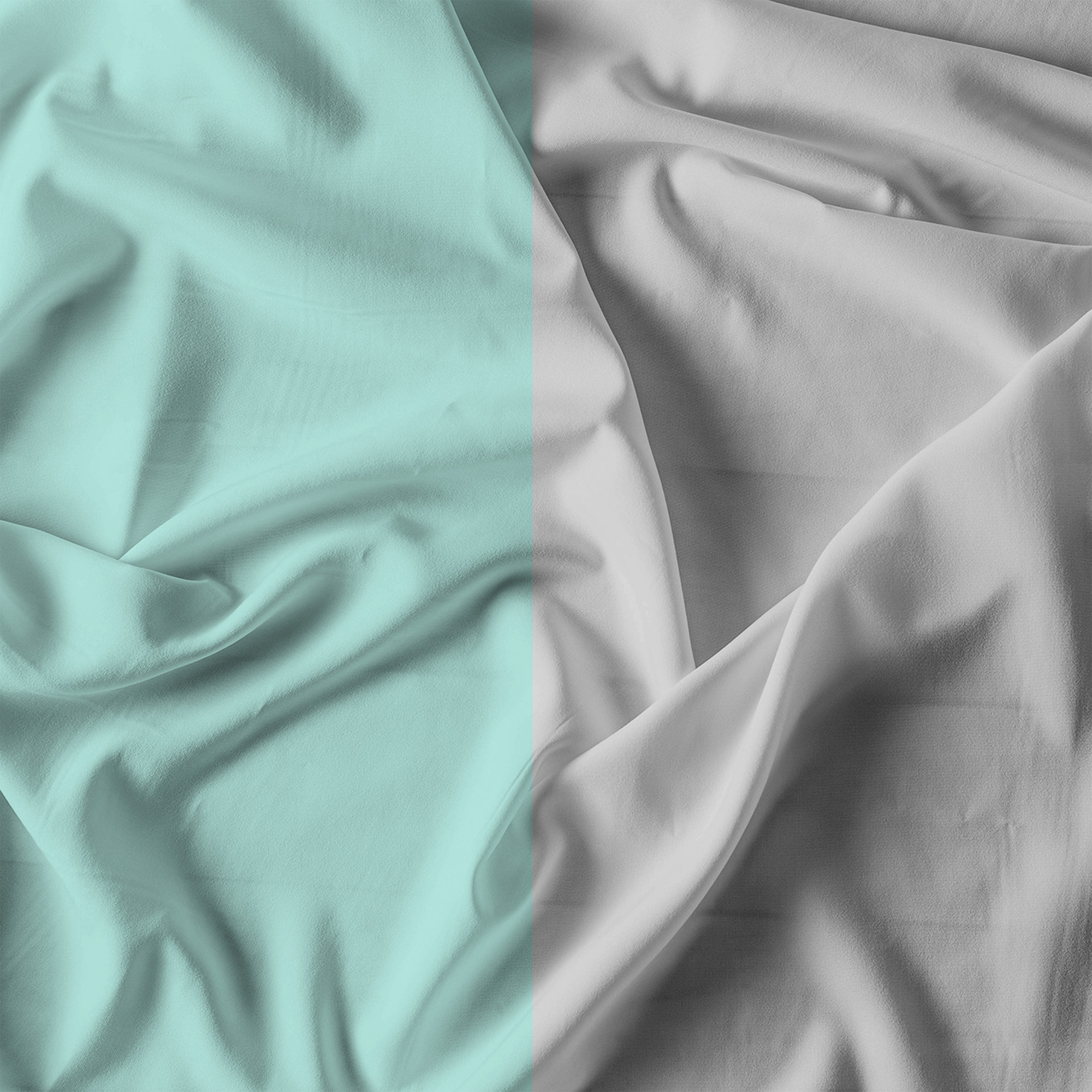 COMPLETO LETTO NATURAL COLOR, 100% Cotone, Made in Italy - ACQUA/GRIGIO CHIARO