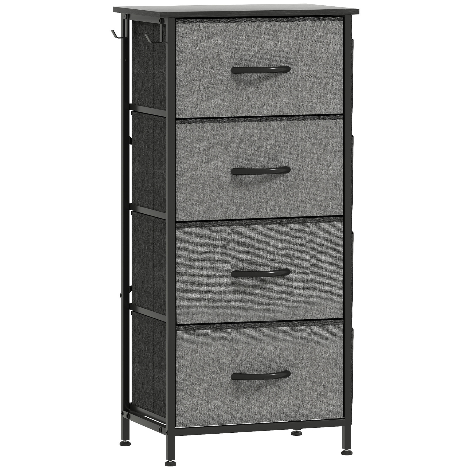 Commode chiffonnier 4 tiroirs en tissu 4 poches 2 crochets gris noir
