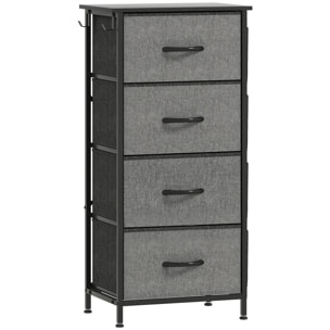 Commode chiffonnier 4 tiroirs en tissu 4 poches 2 crochets gris noir