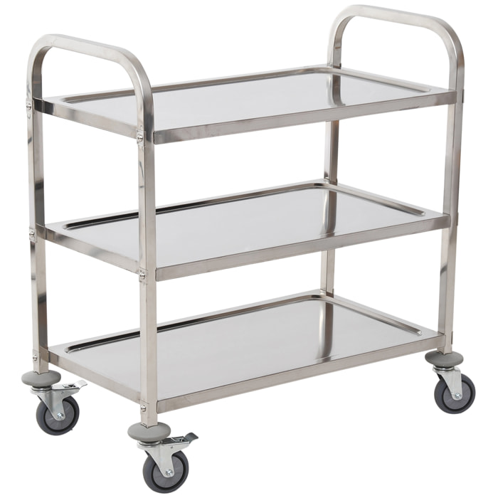 HOMCOM Chariot de service desserte de cuisine à roulettes 3 étagères 85L x 45l x 90H cm acier inox. chromé