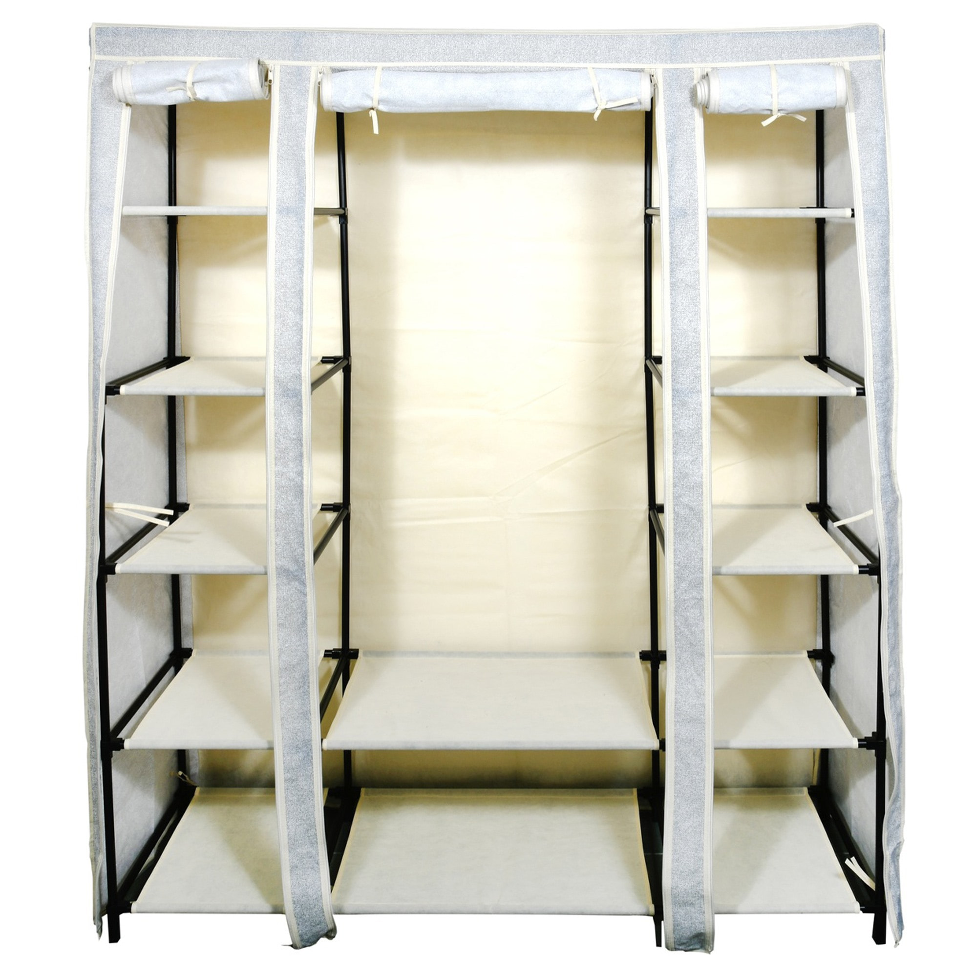 Armario Plegable de tela polar gris 135x45x175cm - Con 12 estantes, Portátil y resistente