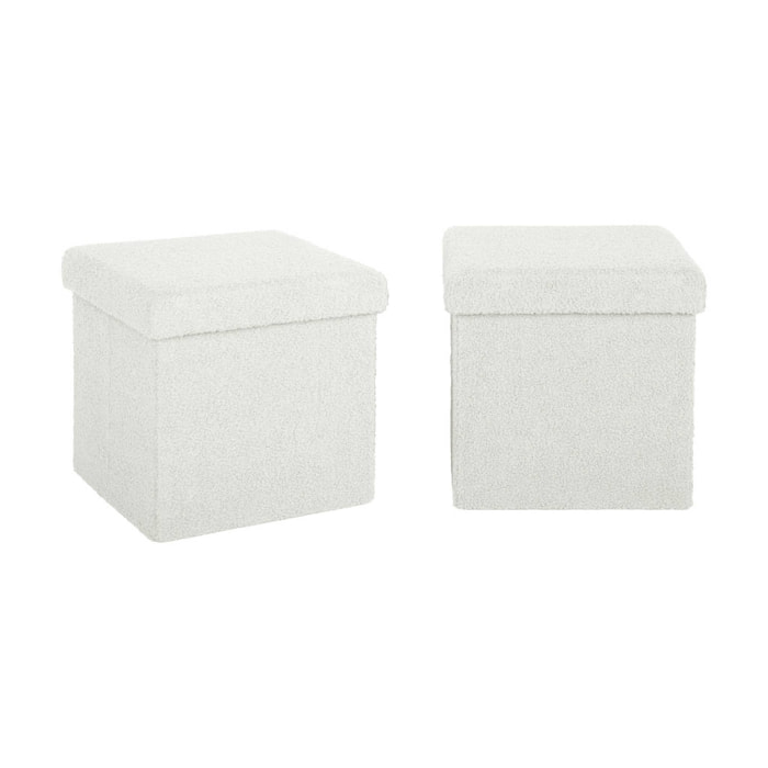 Lot de 2 tabourets de rangement blanc en bouclettes avec coffre pour enfant pliable